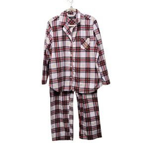 LAUREN Ralph Lauren Plaid Fleece Flannel Pajama Set Top Pants Women Red White XL